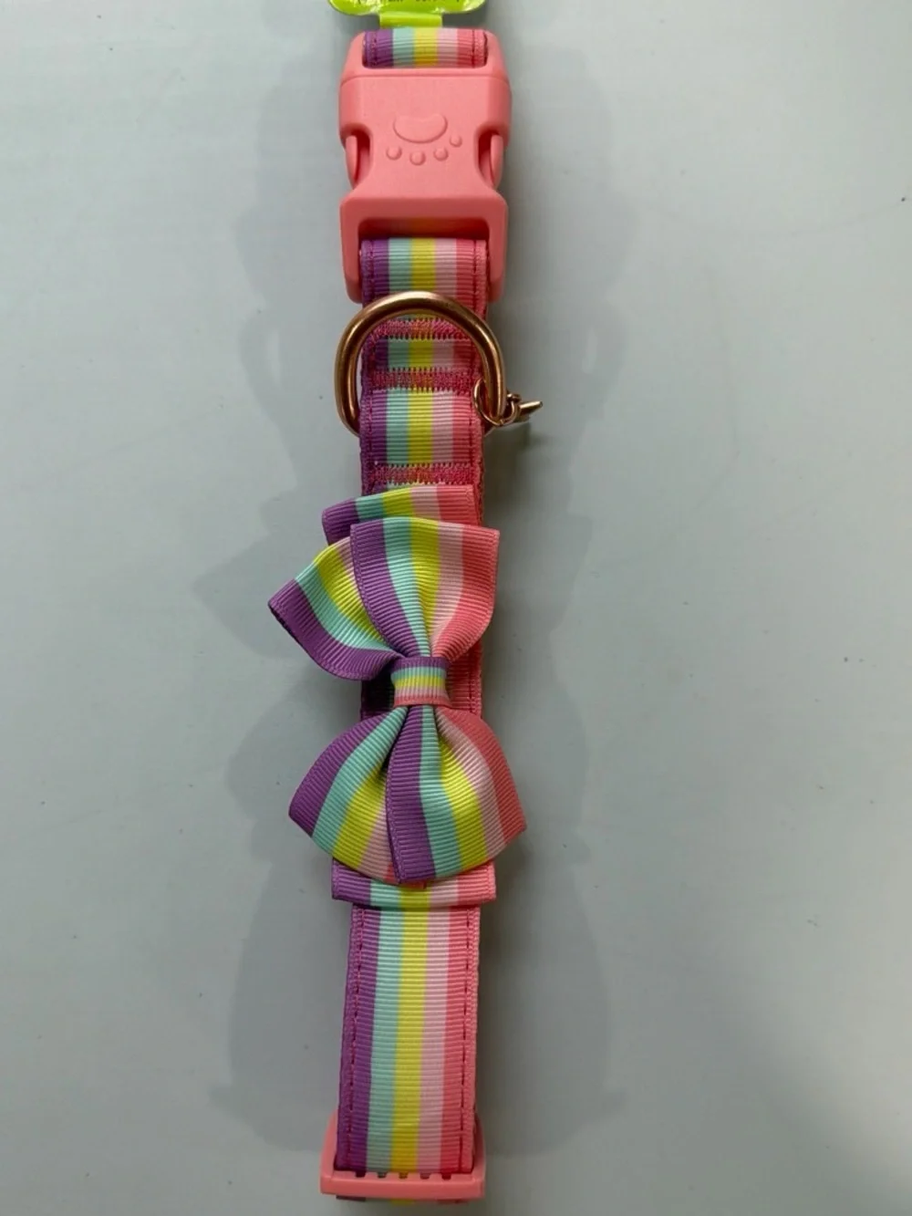 Dog Pink Rainbow Stripe Bow Collar with Star Charm